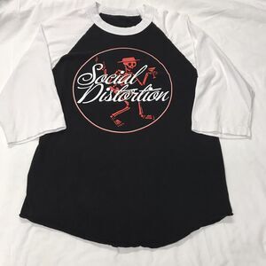 VTG SOCIAL DISTORTION D T-SHIRT BASEBALL RAGLAN M Punk ROCK BAND Y2k Black White